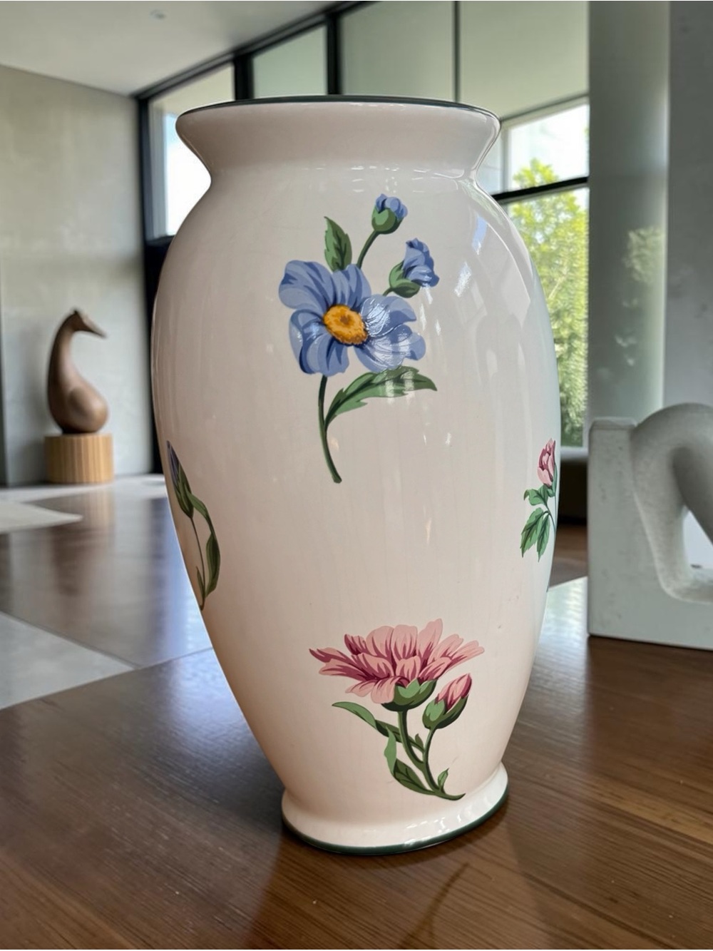 Tiffany Ceramic Vase with Blue and Pink Flowers